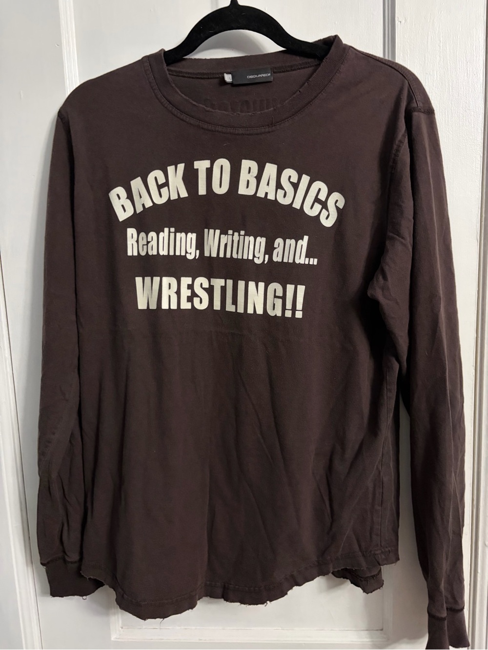 DSQUARED2 Vintage Chocolate Brown Long-Sleeve Tee with Cream Graphic